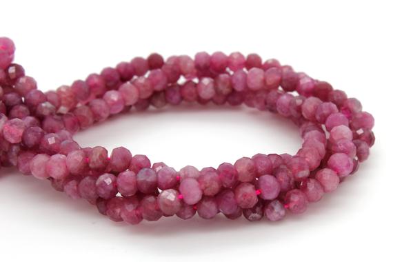Natural Pink Tourmaline Beads, Faceted Rondelle Pink Tourmaline Gemstone Beads - 3mm X 4mm - Rdf34