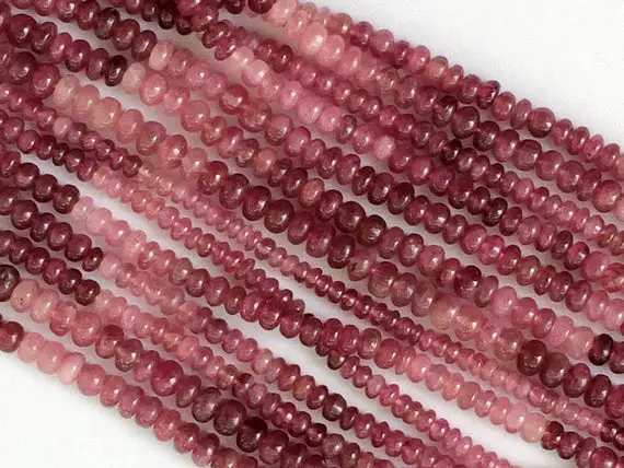 4-5mm Pink Tourmaline Plain Rondelle Beads, Natural Pink Tourmaline Beads, Pink Tourmaline Shaded Rondelle For Jewelry (6in To 13in Options)