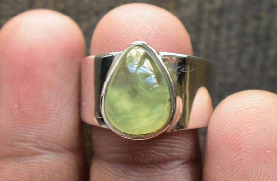 Prehnite Mens Ring,925 Silver Ring,natural Prehnite Ring,mens Ring,unisex Ring,mens Prehnite Ring,green Prehnite Ring,prehnite Gemstone Ring