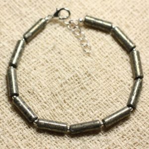 Shop Pyrite Bracelets! Bracelet 925 sterling silver and stone – Pyrite Tubes 13mm | Natural genuine Pyrite bracelets. Buy crystal jewelry, handmade handcrafted artisan jewelry for women.  Unique handmade gift ideas. #jewelry #beadedbracelets #beadedjewelry #gift #shopping #handmadejewelry #fashion #style #product #bracelets #affiliate #ad
