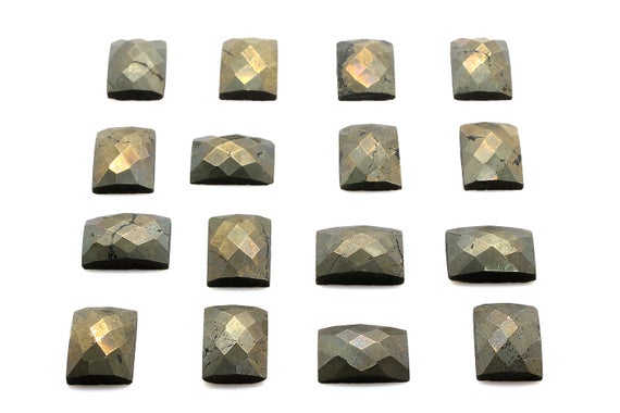 Pyrite Faceted Cabochon,rectangle Cabochon,rectangular Gemstone,checker Cut Cabochon,unique Gemstones,wholesale,aa Quality