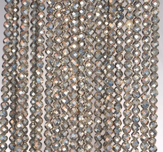 3mm Iron Pyrite Gemstone Grade Aaa Micro Faceted Fine Round 3mm Loose Beads 15.5 Inch Full Strand (90190667-147)