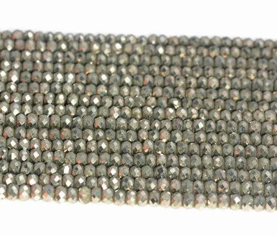 3x2mm Iron Pyrite Gemstone Grade Aaa Micro Faceted Rondelle Loose Beads 15.5 Inch Full Strand (90187846-421)