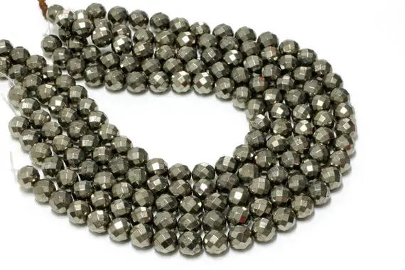 Gu-6092-4 - A Grade Pyrite Faceted Rounds - 64 Facetes - 10mm - Gemstone Beads - 16" Full Strand