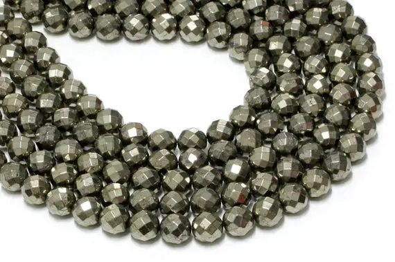 Gu-6092-5 - A Grade Pyrite Faceted Rounds - 64 Facetes - 12mm - Gemstone Beads - 16" Full Strand