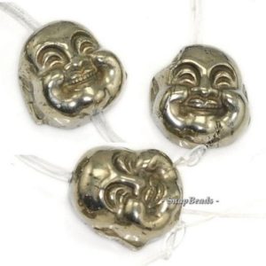 Shop Pyrite Beads! Buddha Iron Pyrite Gemstone Carved Buddha Head 19x18mm Loose Beads 4 Beads (90190670-137) | Natural genuine beads Pyrite beads for beading and jewelry making.  #jewelry #beads #beadedjewelry #diyjewelry #jewelrymaking #beadstore #beading #affiliate #ad