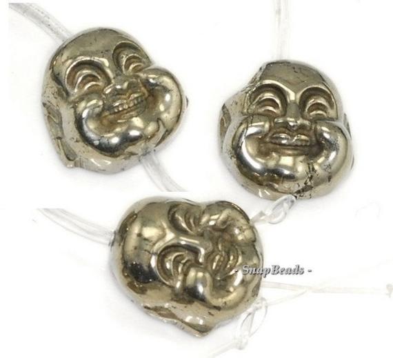 Buddha Iron Pyrite Gemstone Carved Buddha Head 19x18mm Loose Beads 4 Beads (90190670-137)