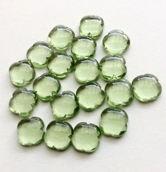 15mm Green Hydro Quartz Fancy Floral Cabochons, Green Hydro Quartz Clover Shape For Jewelry, Green Hydro Quartz (3pcs To 6pcs Options)