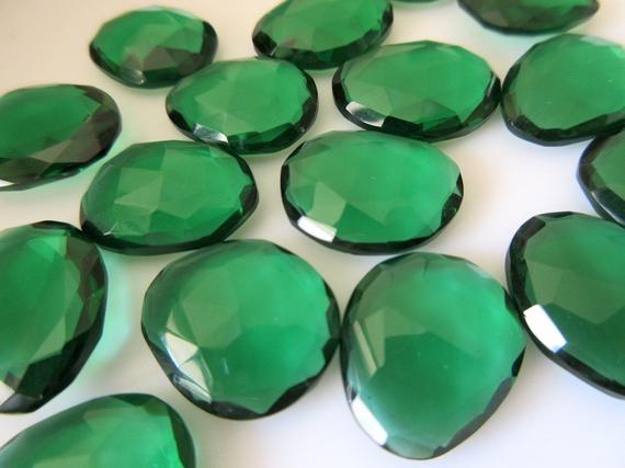 5 Pieces 14mm To 18mm Each Hydro Quartz Emerald Color Rose Cut Faceted Flat Back Loose Cabochons Rc113
