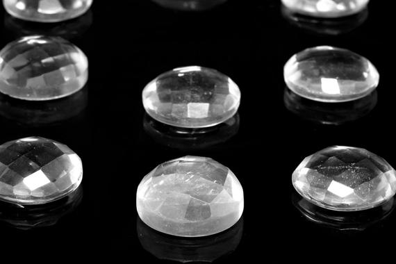 Round Faceted Cabochons,16mm Cabs,crystal Quartz,clear Quartz Gemstone,gemstone Cabochons,faceted Gemstones,white Quartz - Aa Quality