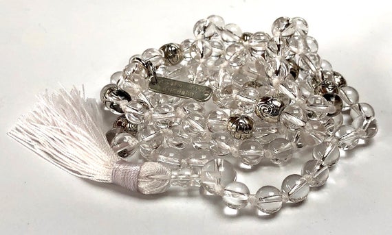 8 Mm Natural Genuine Himalayan Crackled Crystal Quartz Knotted Mala Beads Necklace || 108 Beads Sixth Chakra Quartz Mala || Third Eye Chakr