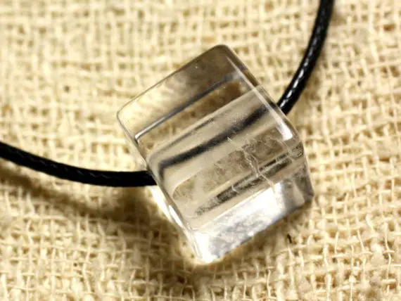 Collier Pendentif Perle Pierre Cristal De Roche Quartz Cube 15mm Blanc Transparent