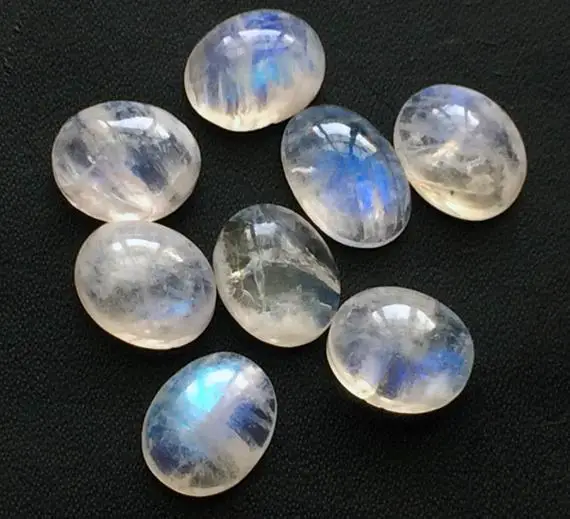 9x11mm Rainbow Moonstone Oval Cabochons, 8 Pieces Loose Rainbow Moonstone Flat Back Gemstones, Moonstone For Jewelry - Ks3585