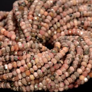 Shop Rhodochrosite Faceted Beads! 3x2MM Argentina Rhodochrosite Gemstone Grade A Micro Faceted Rondelle Beads 15.5 inch Full Strand BULK LOT 1,2,6,12 and 50(80009998-A201) | Natural genuine faceted Rhodochrosite beads for beading and jewelry making.  #jewelry #beads #beadedjewelry #diyjewelry #jewelrymaking #beadstore #beading #affiliate #ad