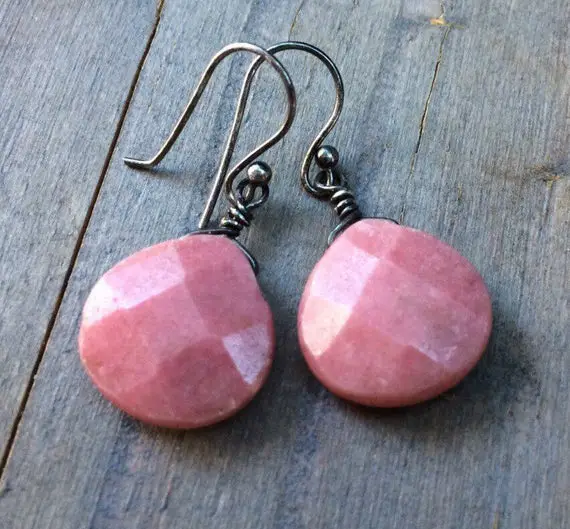 Sterling Silver  Pink Rhodonite Dangle Earrings.  Natural Rhodonite Drops.  Opaque Gemstone.  Rhodonite Jewelry Set