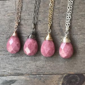 Shop Rhodonite Jewelry! Natural Pink Rhodonite pendant  Necklace.  Gemstone jewelry.  Rose Gold silver.  Wire wrapped | Natural genuine Rhodonite jewelry. Buy crystal jewelry, handmade handcrafted artisan jewelry for women.  Unique handmade gift ideas. #jewelry #beadedjewelry #beadedjewelry #gift #shopping #handmadejewelry #fashion #style #product #jewelry #affiliate #ad