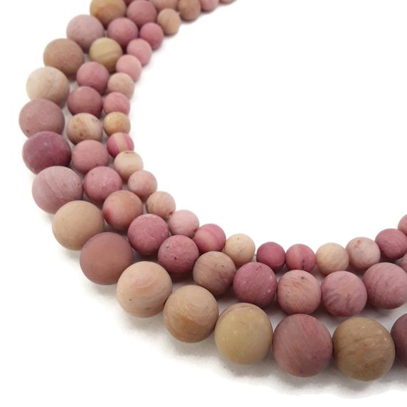 Pink Petrified Rhodonite Matte Round Beads 6mm 8mm 10mm 15.5'' Strand