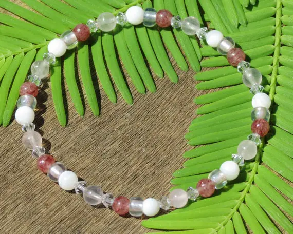 Girl's Rose Quartz, Mother Of Pearl And Muscovite Healing Stone Bracelet Or Anklet!