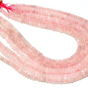 Shop Rose Quartz Faceted Beads! Rose quartz beads,pink quartz beads,rondelles beads,faceted beads,gemstone beads,birthstone beads,natural beads – 16" Full Strand | Natural genuine faceted Rose Quartz beads for beading and jewelry making.  #jewelry #beads #beadedjewelry #diyjewelry #jewelrymaking #beadstore #beading #affiliate #ad