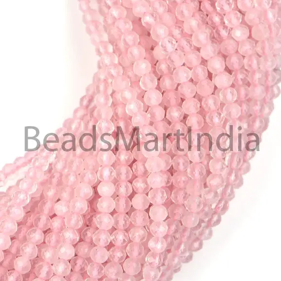 2.5-2.75mm Rose Quartz Faceted Rondelle Beads, Faceted Rose Quartz Beads, Quartz Rondelle Beads, Rose Quartz Natural Beads, Quartz Beads