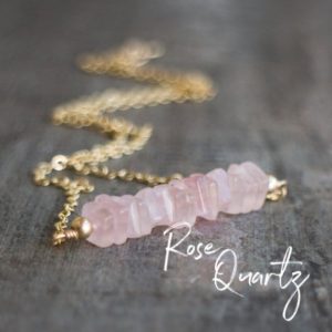 Rose Quartz Necklace, Pink Quartz Necklace, Rose Quartz Bar Necklace, Girlfriend Gifts, Quartz Jewelry, Healing Necklace, Heart Chakra | Natural genuine Rose Quartz necklaces. Buy crystal jewelry, handmade handcrafted artisan jewelry for women.  Unique handmade gift ideas. #jewelry #beadednecklaces #beadedjewelry #gift #shopping #handmadejewelry #fashion #style #product #necklaces #affiliate #ad