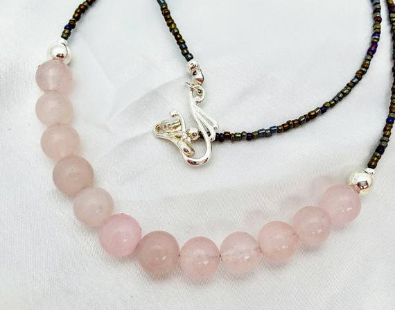 Simple, Minimalist Rose Quartz Necklace. Long, Layering Jewelry. Pink & Brown Gemstones, Pantone Color Of The Year 2016.