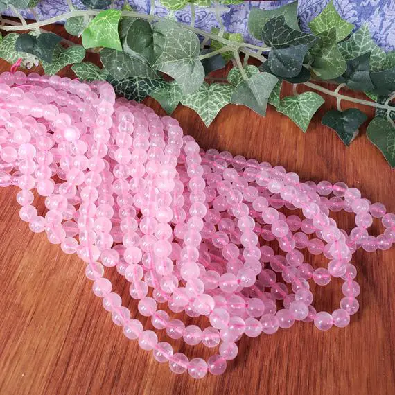 Rose Quartz Crystal Bead Strand, Small 6mm Smooth Round Gemstone Beads With 0.8mm Hole