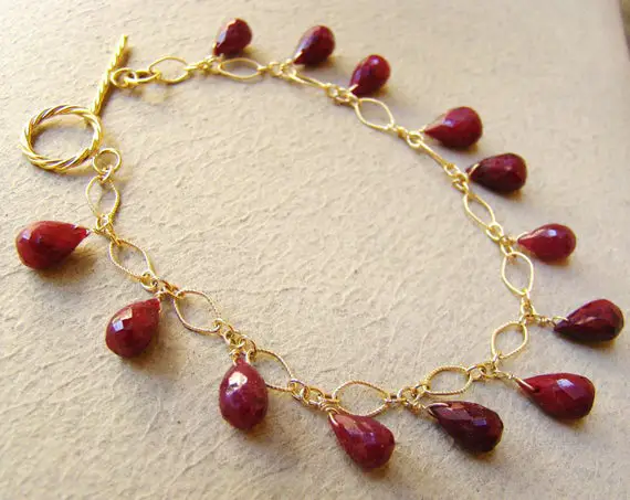 Red Ruby Gold Fill Bracelet, Opaque, Burgundy Gemstone Jewelry.