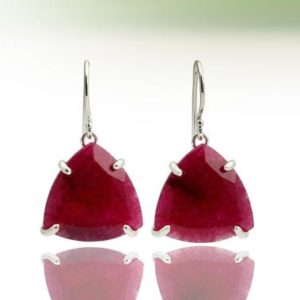 Ruby earrings · dangle earrings · trillion earrings · silver earrings · triangle earrings · white gold earrings · prong earrings | Natural genuine Array earrings. Buy crystal jewelry, handmade handcrafted artisan jewelry for women.  Unique handmade gift ideas. #jewelry #beadedearrings #beadedjewelry #gift #shopping #handmadejewelry #fashion #style #product #earrings #affiliate #ad