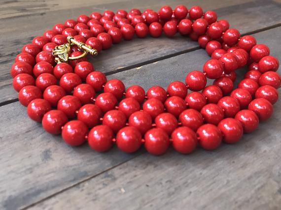 Long Red Beaded Necklace.  One If A Kind.  Gift For Christmas.  Ruby Jewelry.  Cranberry