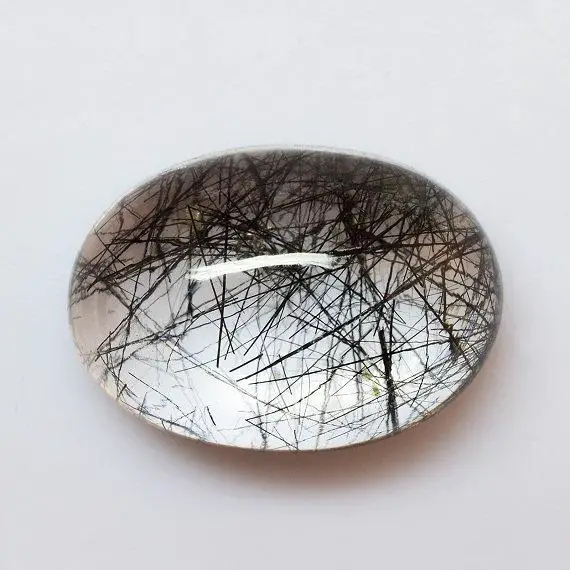 Black Rutilated Quartz 14x10 Mm Cabochon Oval Gemstone - 6.82 Carat Rutile Quartz Ring, Rutilate Quartz Pendant, Buy Black Tourmaline