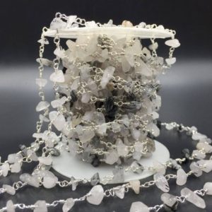 Shop Rutilated Quartz Beads! Black Rutilated Quartz Chain Rosary Chain Wholesale Quartz Chip Chain Wire Wrapped Jewelry Chain Silver/Gold Rosary Style Gemstone Chain CCN | Natural genuine beads Rutilated Quartz beads for beading and jewelry making.  #jewelry #beads #beadedjewelry #diyjewelry #jewelrymaking #beadstore #beading #affiliate #ad