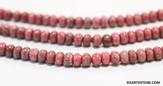 S-m/ Rhodonite 6mm/ 8mm Smooth Rondelle Loose Beads. 15.5" Strand Natural Pink Gemstone Beads For Jewelry Making