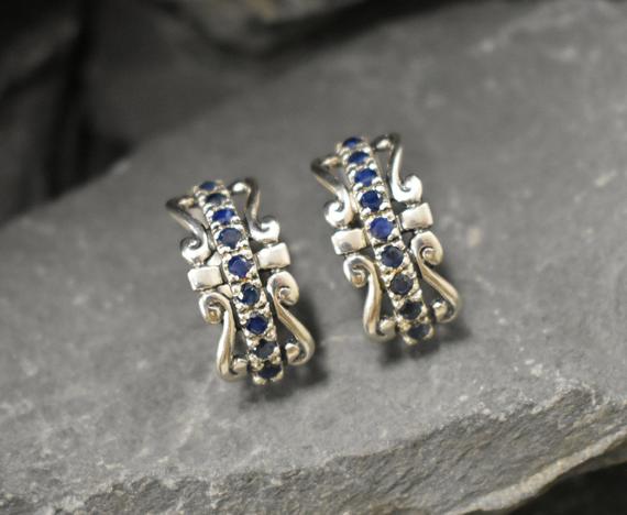 Tiara Earrings, Sapphire Earrings, Natural Sapphire, September Birthstone, Crown Earrings, Blue Diamond Studs, Crown Studs, Silver Earrings