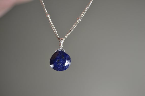 Genuine Raw Blue Sapphire Briolette Necklace In 14k Gold, Sterling Silver  // 5th, 45th Anniversary // September Birthstone // Throat Chakra