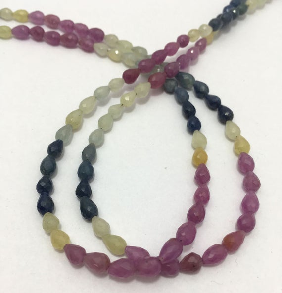 Natural Multi Sapphire Aaa Faceted Drops 4x5mm To 4x7 Mm Gemstone Beads 17" ! Multi Sapphire Drops Beaded Necklace ! Sapphire Faceted Drops