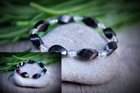 Multi Gemstone Custom Shungite Emf Protection Spiral Bracelet Customizable Choose Gemstone, Color, Chakra Rainbow