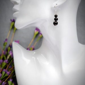 Shop Shungite Earrings! Petrovsky Shungite 75% Carbon Healing & EMF 5G Protection 10mm 8mm 6mm Round 3 Black Bead 925 Sterling Silver Dangle Drop Earrings | Natural genuine Shungite earrings. Buy crystal jewelry, handmade handcrafted artisan jewelry for women.  Unique handmade gift ideas. #jewelry #beadedearrings #beadedjewelry #gift #shopping #handmadejewelry #fashion #style #product #earrings #affiliate #ad