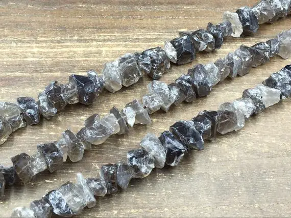 Raw Smoky Quartz Nugget Beads Rough Smoky Quartz Crystal Chip Beads Hammered Quartz Jewelry Making Supplies 14-16mm 15.5" Full Strand