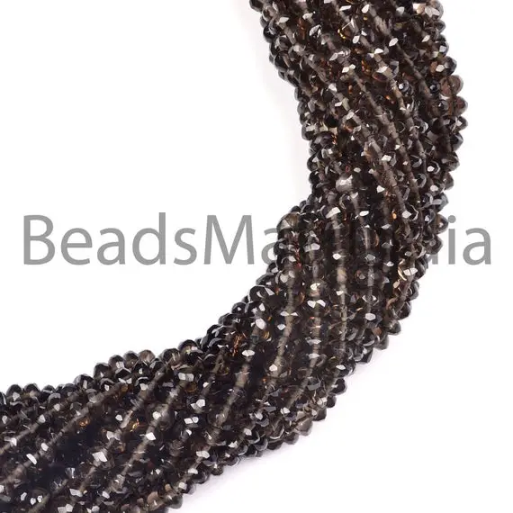Smoky Quartz Rondelle Shape Beads, Smooky Faceted Quartz Rondelle Bead, Smoky Quartz Beads, Smoky Quartz 4-5mm