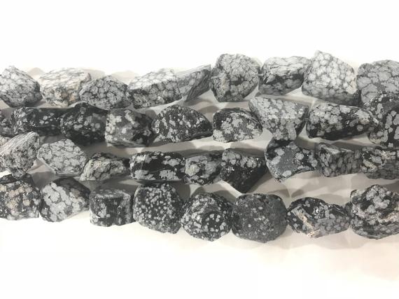 Natural Snowflake Obsidian 20-25mm Raw Nuggets Genuine Loose Black Freeshape Beads 15 Inch Jewelry Supply Bracelet Necklace Material Support