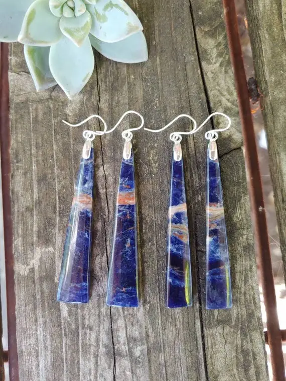 Unique Lapis Lazuli Earrings.  Long Lapis Earrings.  Sterling Silver Lapis Earrings