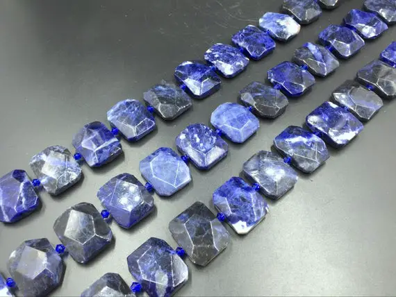 Faceted Sodalite Slice Beads Natural Blue Sodalite Rectangle Beads Wholesale Loose Gemstone Beads Slab Slice Supplies 15.5" Full Strand