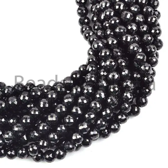 Black Spinel Faceted Round Shape Beads, Black Spinel Round(7.5-8mm) Beads, Spinel Faceted Beads, Black Spinel Beads, Natural Spinel Beads