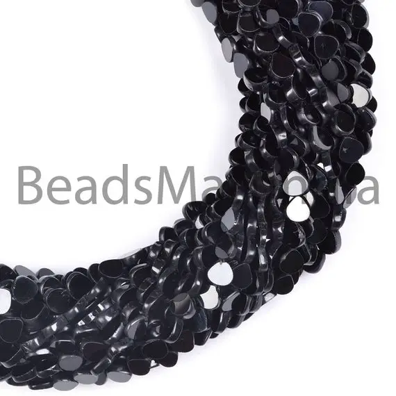 6-7 Mm Black Spinel Smooth Plain Heart Shape Gemstone Beads, Flat Heart, Black Spinel Gemstone Beads, Black Spinel Beads, Black Spinel 6-7mm