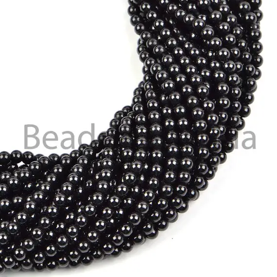 Black Spinel Plain Round Natural Beads, Black Spinel Plain Beads, Black Spinel Smooth Beads, Spinel Round (4-4.25mm) Jewellery Loose Beads.
