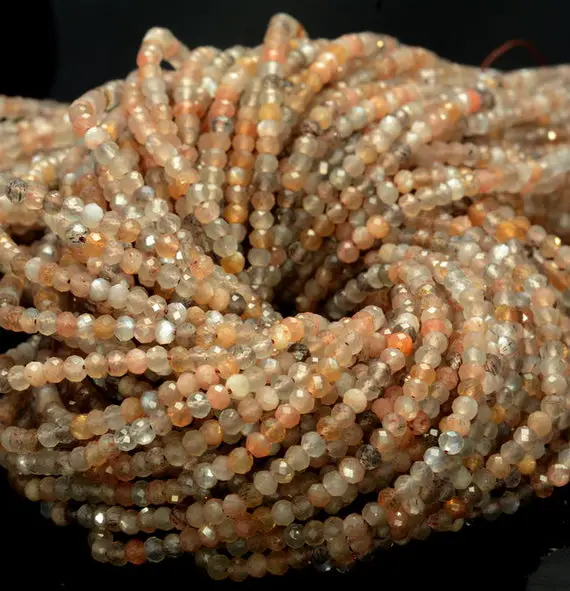 3x2mm Multi Color Sunstone Gemstone Grade Aaa Micro Faceted Rondelle Beads 15.5 Inch Full Strand Bulk Lot 1,2,6,12 And 50(80006542-a205)
