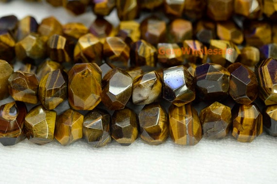 15.5" Natural Yellow Tiger Eye Faceted Nugget 14~16mm, High Quality Yellow Color Gemstone Nugget Beads, Tiger Eye Diy Beads