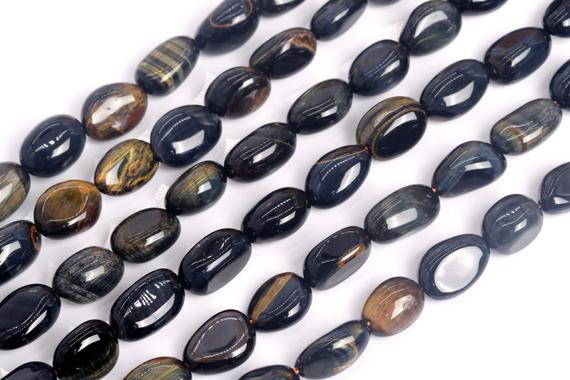 Genuine Natural Yellow Blue Tiger Eye Loose Beads Grade Aa Pebble Nugget Shape 8-10mm
