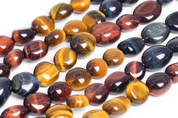 Genuine Natural Yellow Red Blue Tiger Eye Loose Beads Grade Aa Pebble Nugget Shape 7-9mm